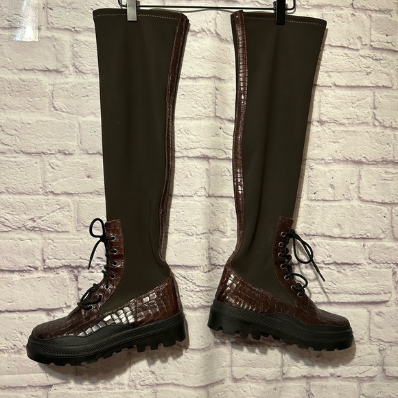 Free People Shoreditch Over The Knee Boots Brown Croc Size 38 New - Picture 3 of 11